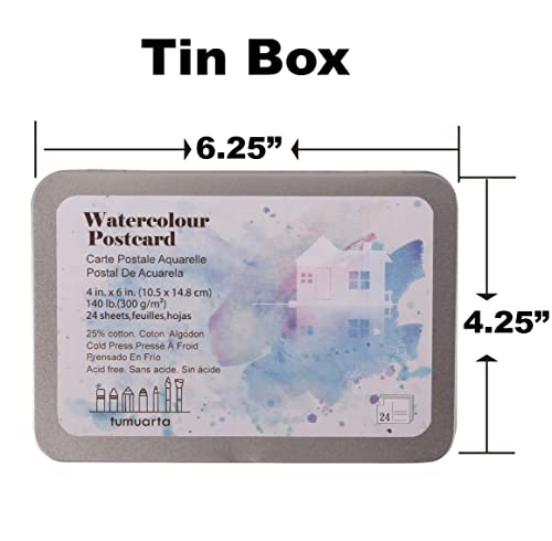Watercolor Paper Postcards 4x6”, tumuarta Cotton Paper, 140 LB, 300 GSM, Cold Press, 24 Blank Cards for Dry & Wet Techniques for Greeting Cards & Thank You Notes or Invitation Cards