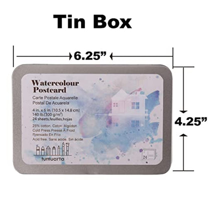 Watercolor Paper Postcards 4x6”, tumuarta Cotton Paper, 140 LB, 300 GSM, Cold Press, 24 Blank Cards for Dry & Wet Techniques for Greeting Cards & Thank You Notes or Invitation Cards