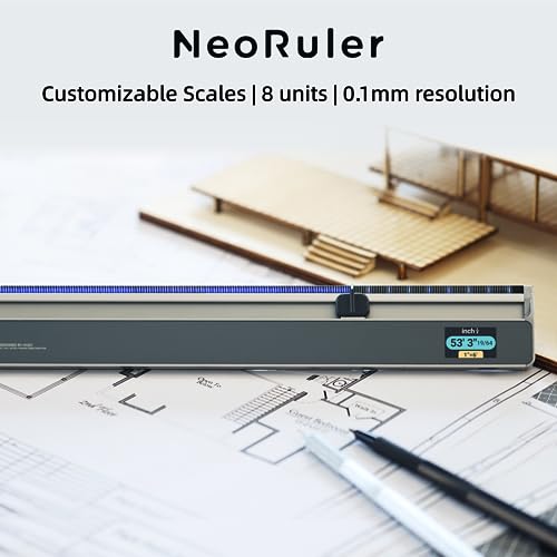 NeoRuler Digital Scale Ruler, 12 inch Smart Scale Ruler with Infinite Customized Scales and ±0.004 inch Accuracy, 93 Built-in US Imperial, Metric Scales, Architectural and Engineering