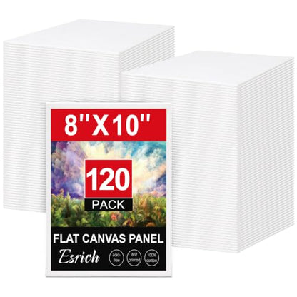 ESRICH 120-Pack 8x10 Primed Canvas Boards Value Pack | 100% Cotton, Acid-free, Works with Acrylic, Oil, Watercolor, Ideal for Beginners, Kids, Adults & Professional Artists.