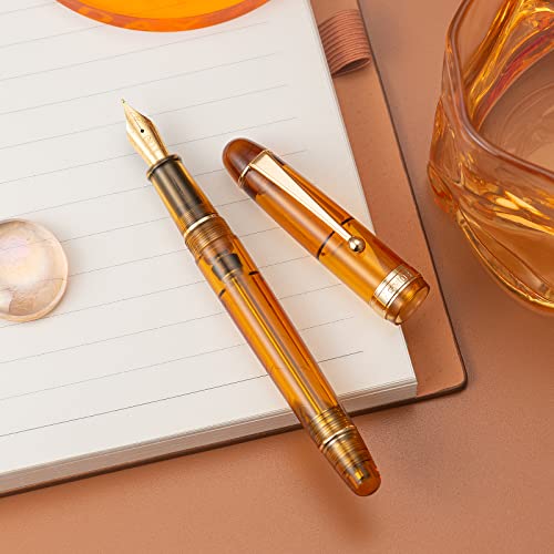 Asvine V126 Vacuum Filling Fountain Pen Medium Nib, Transparent Brown Acrylic, Large-Capacity with Gift Case - color: Transparent brown, style: Medium Nib