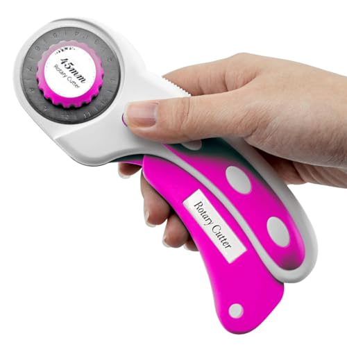 Rotary Cutter For Fabric, 6 Pack 45mm Fabric Cutter with 5 pieces Extra Blades,Ergonomic Handle Rolling Cutter for Fabric, Leather, Crafting, Sewing, Quilting, Fabric Rotary Cutter (Dark Pink) - color: Dark Pink