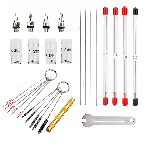 0.2mm, 0.3mm, 0.4mm,0.5mm Airbrush Nozzles Needles and Cleaning Kit | Airbrush Nozzles and Needles Replacement Parts with 11 in 1 Airbrush Cleaning Repair Tool for Airbrush Gun - size: 0.2mm, 0.3mm, 0.4mm,0.5mm /Cleaning Kit