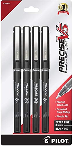 PILOT Precise V5 Stick, Extra Fine Point (0.5mm) Black Ink Pens, 4-Pack - size: 4 Count (Pack of 1), style: V5 Stick