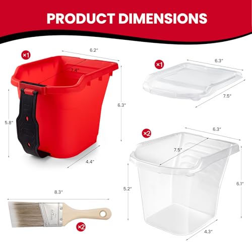 Mister Rui Paint Brushes Paint Cup with Hand Held Paint Bucket Liner & Lid | 2 Inch Paint Brush with Paint Pail Set, Paint Cup with Handle for Smooth Finish, Wall, Furniture, Trim - size: 1PCS, 2" Short, Red Paint Cup