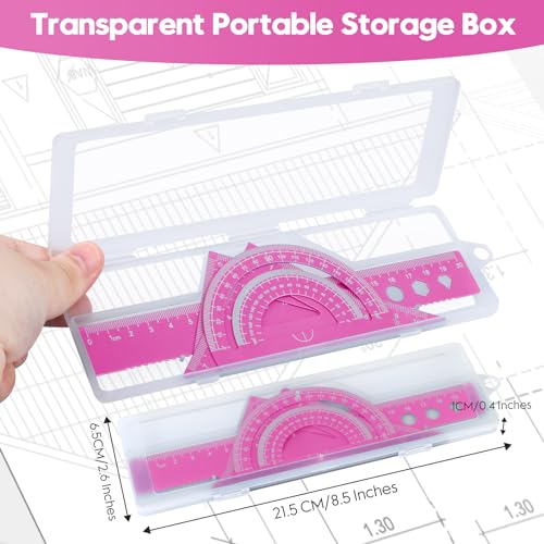 MSDADA Triangle Ruler, Protractor, Square and Ruler Set, 4 Pieces Aluminum Alloy, Metal Drafting Kit, Geometric Protractor for Student, School, Home, Office (Pink, 20cm/7.87inch) - color: Pink, size: 20cm