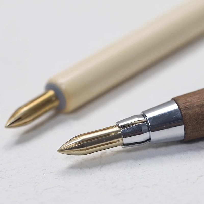 brass dipping pen color titanium all copper handmade stainless steel calligraphy hand drawn flower body painting watercolor (Brass + pen barrel) - color: Brass + pen barrel