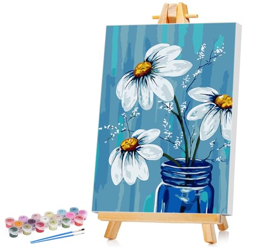 Ginkko Framed Paint by Numbers Kit for Adults 8X 12 inch, Vase Flowers - color: white flower framed, size: 8x12 Inch