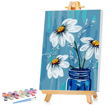 Ginkko Framed Paint by Numbers Kit for Adults 8X 12 inch, Vase Flowers - color: white flower framed, size: 8x12 Inch