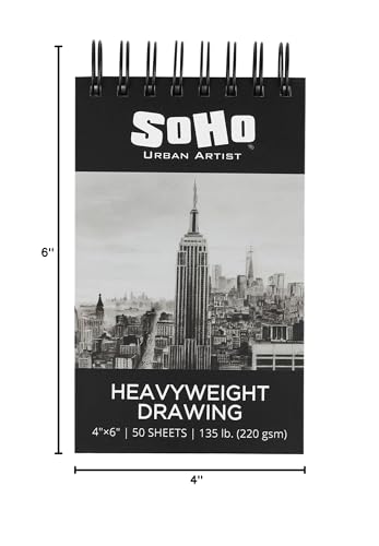 SoHo Urban Artist Hardcover Drawing Pad 4x6-135 lb. (220gsm), 50 Sheets, Drawing Paper Pads for Artists, Travel, Illustrations, & More - size: 4"x6"