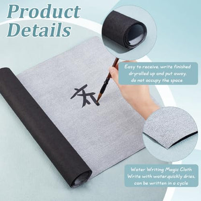PH PandaHall 6pcs No Ink Chinese Calligraphy Kits Reusable Writing Magic Water Cloth Paper Set Chinese Calligraphy Mat for Chinese New Year, Student Beginners Practicing Chinese Calligraphy 54.3x13.5
