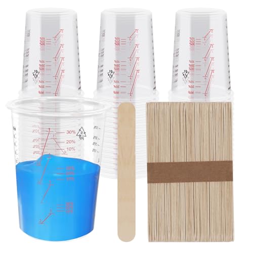 50-Pack Mixing Cups Set Paint Mixing Cups 20 oz (600ml) with 50 Wooden Sticks,Easy Measuring Ratios 2:1, 3:1, 4:1,Ideal for Epoxy Resin, Paint, and More - size: 50P-20OZ