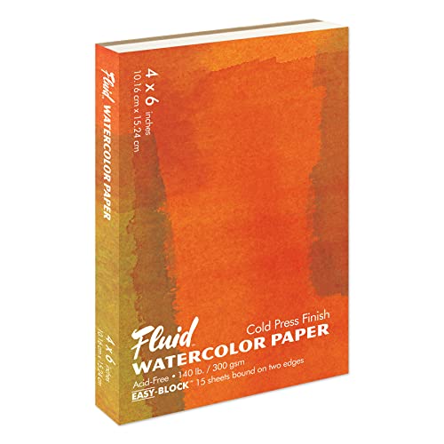 Fluid Watercolor Paper Block, 4 x 6 inches, 15 Sheets, 140 lb (300 GSM) Cold Press Pad for Artist Painting and Wet Media - size: 4 x 6 Block