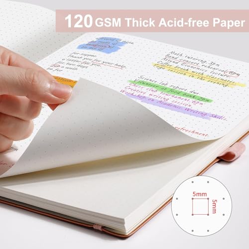 AHGXG Dotted Journal - Dot Grid Notebook Journal, 120 GSM Thick Acid-Free Paper, Large B5 Dotted Notebook 96 Pages, Leather Softcover, Inner Pocket, Journal Stencil, 7.6'' X 10'', Rose Gold - color: Rose Gold, style: B5-Dotted-120G