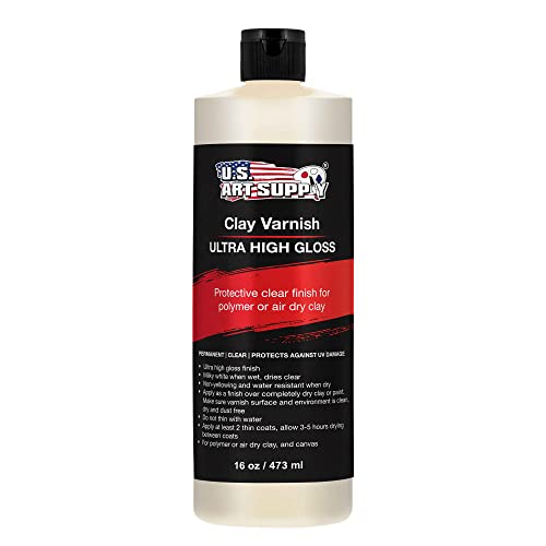 U.S. Art Supply 16oz High Gloss Clear Acrylic Topcoat for Pouring Paint | Artworks & Air Dry Clay Varnish - Acrylic Painting Protectant, Air Dry Clay Glaze for Polymer Clays, Ceramics and Sculptures - size: 16-ounces
