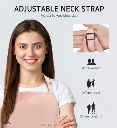 Syntus Apron for Men Women, Adjustable Cooking Kitchen Apron with 2 Pockets | Machine Washable, Firm Stitching, Stain Resistance, Long Tie Straps, 2 Pockets, Versatility, Unisex Use, Gift, BBQ - color: Nude Pink, style: 2 Cotton