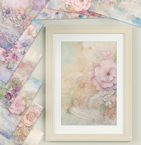 6x6 Scrapbook Paper Pad - Silent Blossom Vintage Lace 160gsm Cardstock, 24 Pcs Pastel Watercolor Floral Decorative Paper for Wedding Junk Journal Supplies - color: R2335 - 6×6