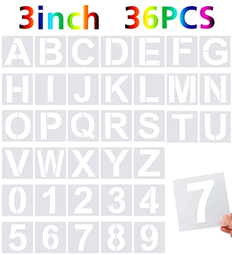 FEBSNOW 36 Pcs 3 Inches Alphabet Letter and Number Stencils - size: 3 inches