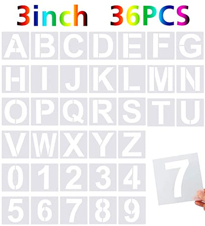 FEBSNOW 36 Pcs 3 Inches Alphabet Letter and Number Stencils - size: 3 inches