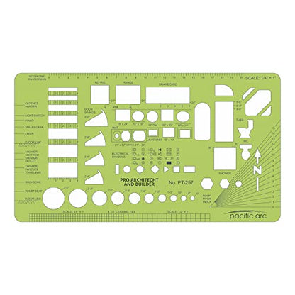 Pacific Arc, Architects & Builders Template, 1/4 in Scale, Drawing aid Stencil for Professional or School Work, Size 5.125 x 9.25 in. - style: Architects & Builders