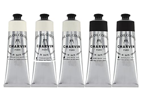 Charvin Fine Artists' Oil Paints - Elite Artists' Oils from The French Riviera for Painting, Classrooms, Plein Aire, & More! - [Blacks and Whites - 150 mL Set of 5] - color: Blacks And Whites, size: 150 mL Set of 5