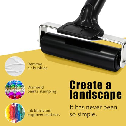 Hzampsun 8 Sets Brayer Roller,Black Rubber Printmaking Roller with Comfort Grip Handle,Professional Stainless Steel Core Brayer Rollers for Printing Painting Crafting Gluing Stamping Tools