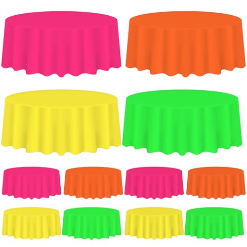 Whaline 16Pcs Neon Color Plastic Tablecloth 4 Fluorescent Colors Round Table Cover Waterproof Table Cloth for Party Decoration Supplies, 84 Inch - color: Neon Color