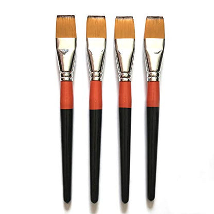 One Inch Flat Bright Paint Brush Set of 4, Premium Taklon Synthetic Hair - size: 1 Inch Flat (4 PCS)