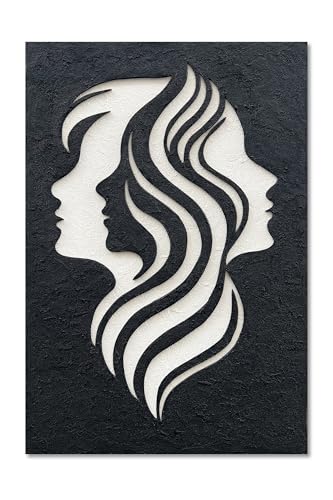 NANKAI Art Hand-Drawn 45x30 inches Black and White Silhouette Textures of Figures in Abstract Art Oil Painting. Modern-Style Abstract Wall Decoration. Three-Dimensional Minimalist Relief Paintings - color: Nkhb381