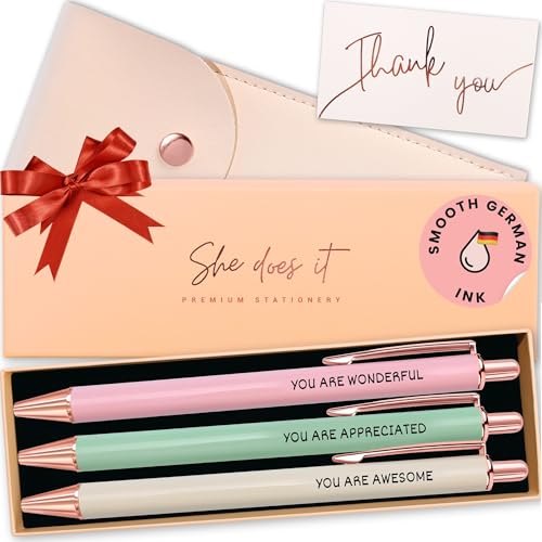 Fancy Pen Set For Women - Inspirational Nice Teacher Pens | Pretty Motivational Thank You Gifts | Cute Positive Work, Office, Promotion, Coworkers, Intern, Gratitude & Job Motivation Gift - color: Blush, Sage, Cream