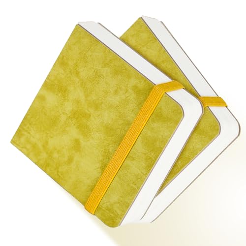 Funto Watercolor Journal 2-Pack, 3.9x3.9, 44 Pages Each,Hot-Pressed 100% Cotton, PU Leather Green Hard Cover, Art Supplies for Mixed Media - color: Green, size: 3.9x3.9