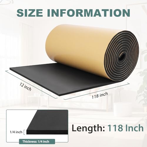 FONUNO Neoprene Foam Padding with Adhesive Closed Cell Foam, Black - color: Black, size: 12" Wide x 118" Long x 1/4" Thick