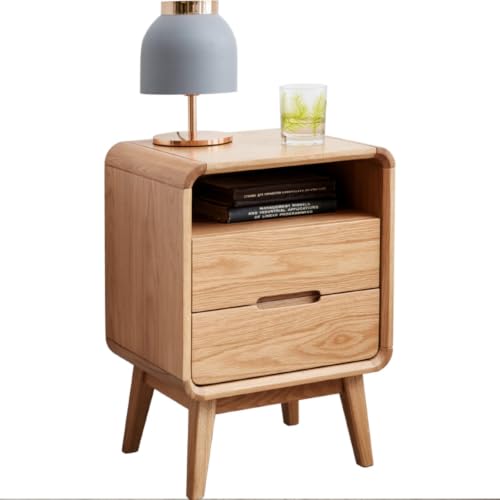 Solid Wood Nightstand, Mid Century Modern Small Nightstand with Two Drawers, Small Night Stand with Open Shelf, Oak Bedside Table for Bedroom, Dorm(Natural Wood Color) - color: Natural 2 Drawer, size: 1 PACK
