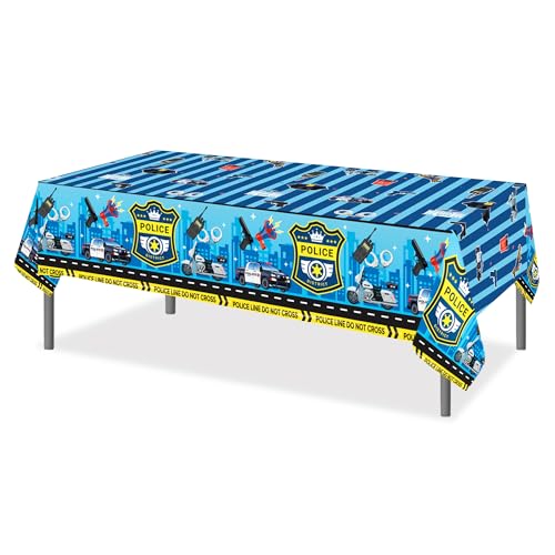 1Pc Police District Party Plastic Tablecloth 54 x 87 Inch Long Table Cover, Police Car Badge Party Tablecover for Police Game Theme Kids Baby Shower Birthday Dinner Picnic Kitchen Event - color: Police District