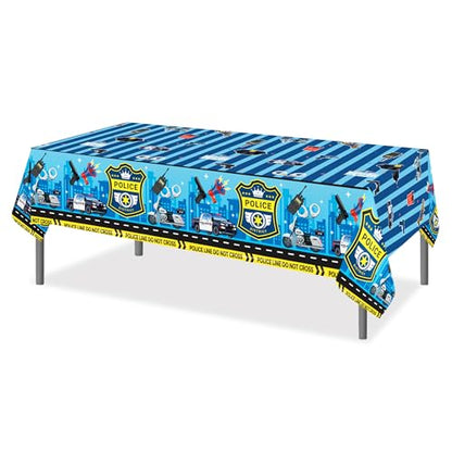1Pc Police District Party Plastic Tablecloth 54 x 87 Inch Long Table Cover, Police Car Badge Party Tablecover for Police Game Theme Kids Baby Shower Birthday Dinner Picnic Kitchen Event - color: Police District