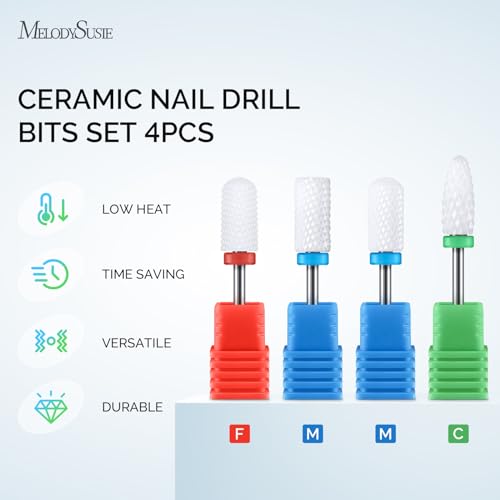 MelodySusie Ceramic Nail Drill Bits Set, 3/32'' (2.35mm) Professional Acrylic Nail File Drill Bit for Manicure Pedicure Cuticle Gel Nail Polishing 4 Pcs - color: 1 Coarse, 2 Medium and 1 Fine, size: 4 Pcs