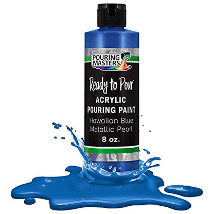 Pouring Masters Hawaiian Blue Metallic Pearl Ready to Pour Acrylic Pouring Paint - Premium 8-Ounce Pre-Mixed Fluid Acrylic Paint - Fluid Art Supplies for Canvas, Wood, Paper, Tile & Rocks - color: Hawaiian Blue Metallic Pearl, size: 8 Fl Oz (Pack of 1)