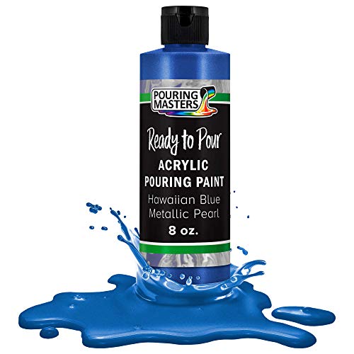 Pouring Masters Hawaiian Blue Metallic Pearl Ready to Pour Acrylic Pouring Paint - Premium 8-Ounce Pre-Mixed Fluid Acrylic Paint - Fluid Art Supplies for Canvas, Wood, Paper, Tile & Rocks - color: Hawaiian Blue Metallic Pearl, size: 8 Fl Oz (Pack of 1)