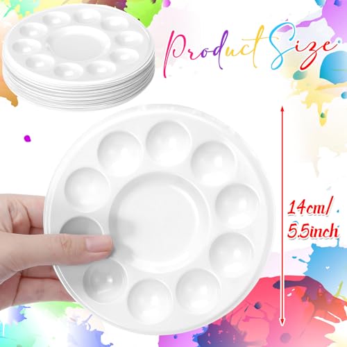 100 Pcs White Round Paint Tray Palettes 5.5 inch Disposable Round Plastic Paint Palette Bulk Watercolor Craft Supplies for Art Class, DIY Craft, Painting Party, Birthday Party - style: Round