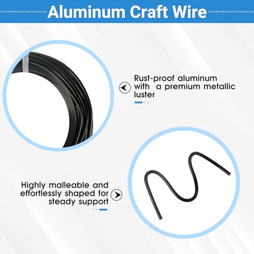 2 Rolls Aluminum Craft Wire, 9 Gauge (3mm) Flexible Metal Wire for Jewelry Making, 65.6 Ft (32.8 Ft/Roll) Bendable Armature Wire for Bonsai, Sculpting and DIY Crafts [Black] - size: 9Gauge 32.8Ft Each, style: Black