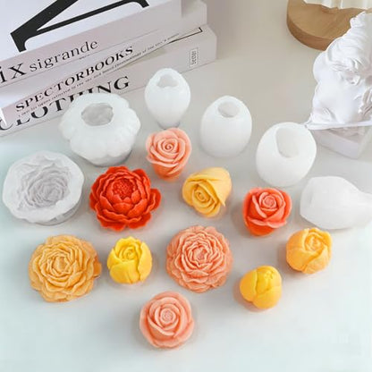 Flower Candle Molds, Set of 6 Peony Rose Tulip Different Shaped - color: 6 Pcs Flower Candle Molds