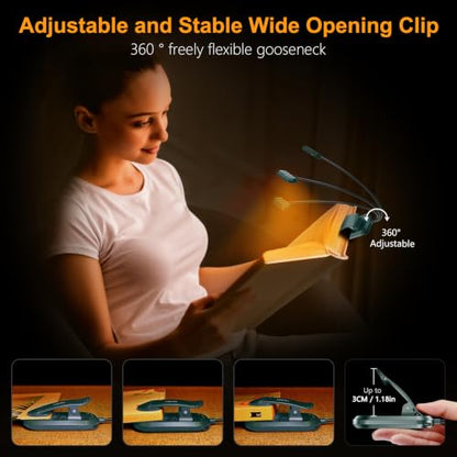 Gritin Rechargeable Book Light for Reading in Bed with 19 LED | Eye Caring 3 Color Temps, 5 Brightness Levels, Memory Function, 90 Hrs Runtime Flexible Goose Neck Clip on Light-Aquamarine - color: Aquamarine