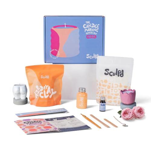 Sculpd Candle Making Kit, Air Dry Clay, 1 Candle, Peony Rose Fragrance | Includes acrylic paint set, non-toxic eco soy wax, candle glaze, tools & guide, for adults - color: Peony Rose, size: 1 Candle