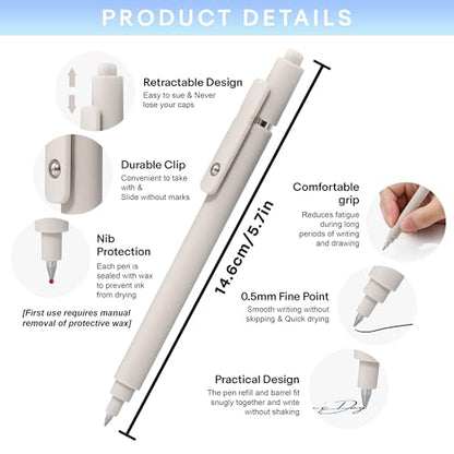 Gel Pens, 0.5mm Black Ink Quick Dry Ball Point Pens, Fine Point Smooth Writing Pens, Cute Aesthetic Gifts Set for Men Women Journaling, Office School Stationery Supplies - color: 10 Pcs Beige-Black Ink