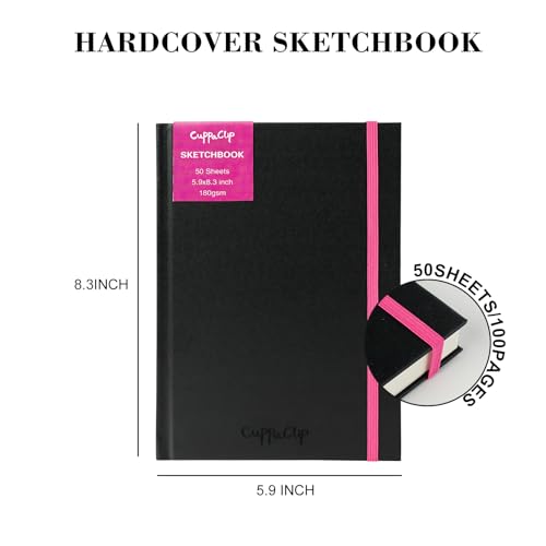 CuppaClip Sketch Book Hardcover Drawing Pad 300GSM Acid-Free Paper Spiral Bound Sketchbook 50 Sheets/100 Pages Art Supplies (Hardcover, 5.9x8.3in) - color: Hardcover, size: 5.9x8.3in