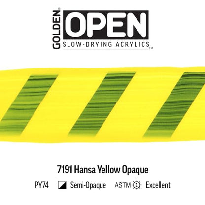 GOLDEN OPEN Slow-Drying Acrylics, Hansa Yellow Opaque, 2 fl oz. tube, Professional Acrylic Paint, Semi-Opaque - color: Hansa Yellow Opaque, size: 2 Fl Oz (Pack of 1)