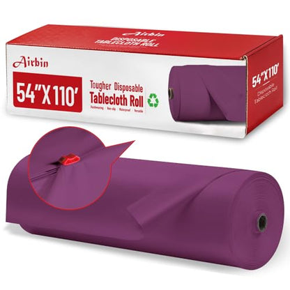 Plastic Table Cover Roll, 110 Ft X 54 In Plastic Table Cloth Disposable | Purple Plastic Tablecloth Roll with Cutter PEVA Disposable Tablecloth for Birthday, Graduation Party, Bridal Shower, Wedding - color: Purple, size: 1320" x 54" (Rectangular)