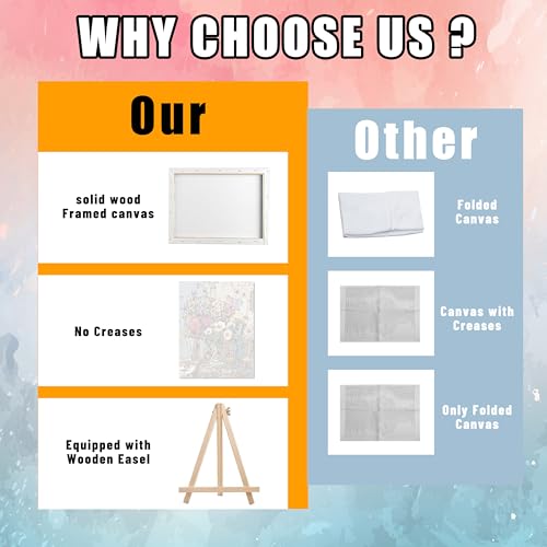 Ausanrl Flowers Framed Paint by Numbers Wooden Easel-Adult Paint by Number Kits on Canvas Framed,Paint by Number Adult,Paint by Numbers with Frame,Gifts and Home Wall Decor 12x16inch - color: Flowers B