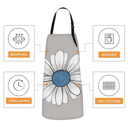 2 PC Aprons Stripe Durable Adjustable Bib with Pockets Apron for Women Men Lovers Chef Home Kitchen Cooking Garden - color: Navy Teal