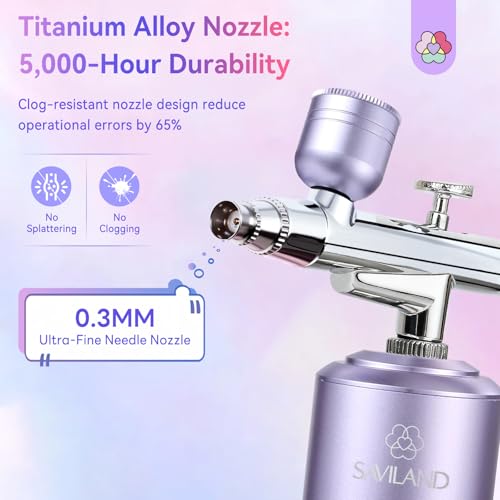 SAVILAND Advanced 30 PSI Airbrush Kit: Purple AirBrush for Nails 0.3s Instant atomization Three-Mode Limitless Nail Art Creativity & Salon-Perfect Instant Color Nail Airbrush Machine for Ombre French - color: Purple Pro